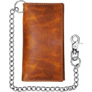 Biker Wallets for Men with Chain - Brown Leather Wallet w/ 12 Credit Card Slots